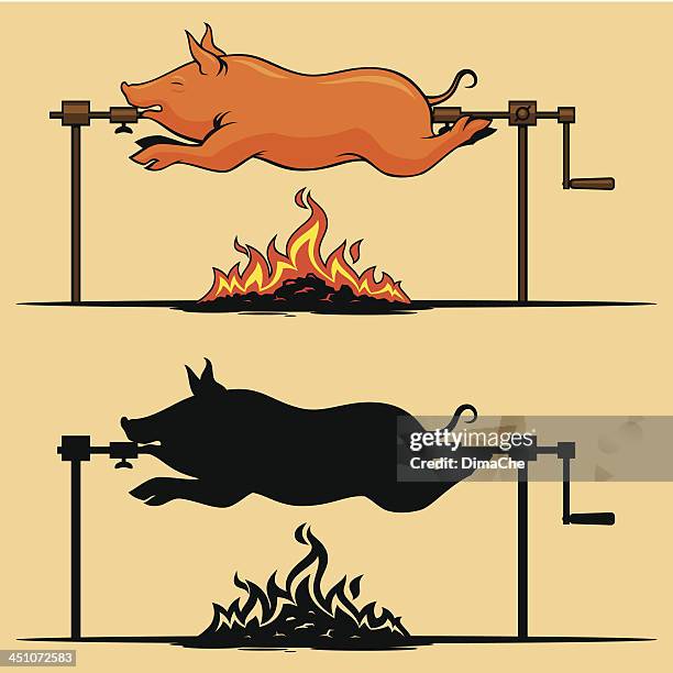 bbq roasted pig - spit stock illustrations