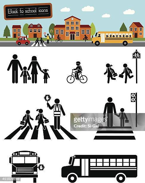 back to school (series) - pedestrian crosswalk stock illustrations