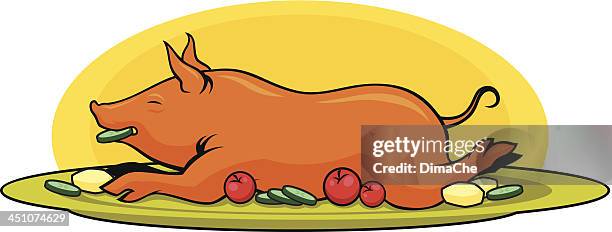 bildbanksillustrationer, clip art samt tecknat material och ikoner med roasted pork - steka på spett