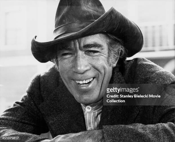 Promotional headshot of actor Anthony Quinn as he appears in the movie 'Deaf Smith and Johnny Ears', 1973.