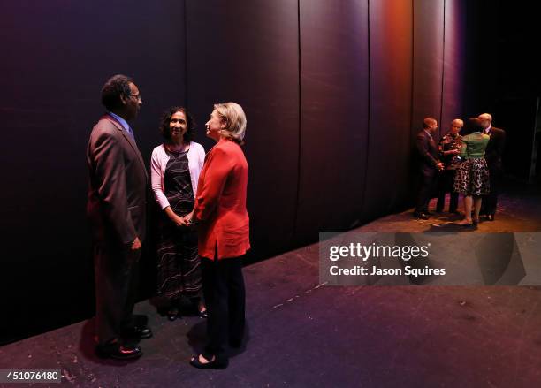 Congressman Emanuel Cleaver and his wife Dianne speak with former US Secretary of State Hillary Rodham Clinton during Rainy Day Book Presents Hillary...