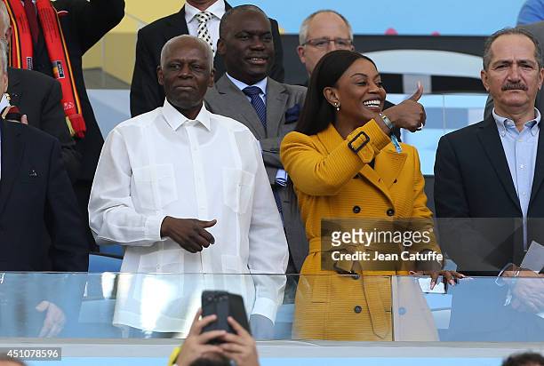 President of Angola Jose Eduardo dos Santos and his wife Ana Paula dos Santos attend the 2014 FIFA World Cup Brazil Group H match between Belgium and...