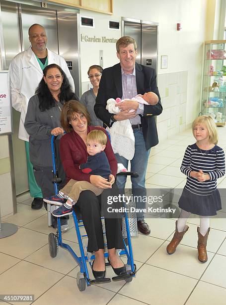 Former Rep. Patrick Kennedy, wife, Amy Petitgout Kennedy, new daughter, Nora Kara Kennedy, Owen Patrick Kennedy and Harper Petitgout depart...