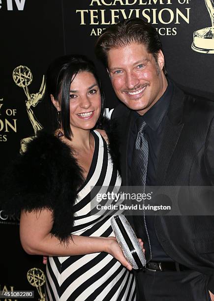 Actor Sean Kanan and wife Michele Vega attend the 41st Annual Daytime Emmy Awards at The Beverly Hilton Hotel on June 22, 2014 in Beverly Hills,...