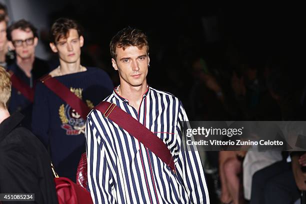 Models walk the runway during the Gucci Show as part of Milan Fashion Week Menswear Spring/Summer 2015 on June 23, 2014 in Milan, Italy.