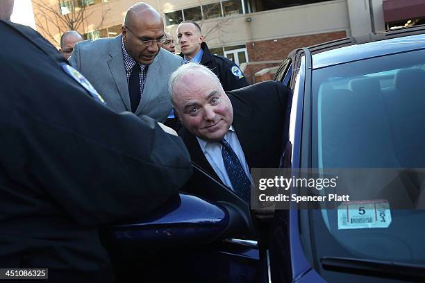 Kennedy relative Michael Skakel gets into a car after walking out of a Stamford, Connecticut courthouse after his murder conviction in the death of...