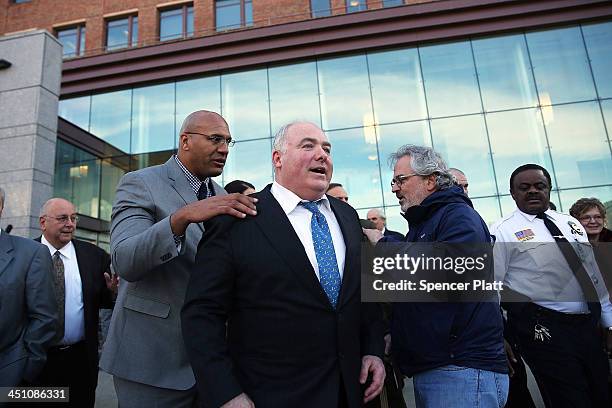 Kennedy relative Michael Skakel walks out of a Stamford, Connecticut courthouse after his murder conviction in the death of Martha Moxley was vacated...
