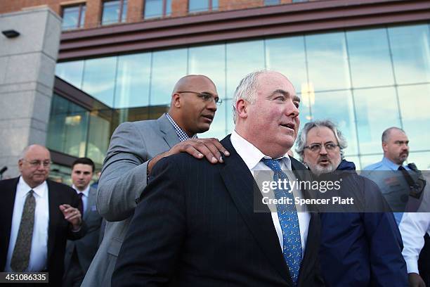 Kennedy relative Michael Skakel walks out of a Stamford, Connecticut courthouse after his murder conviction in the death of Martha Moxley was vacated...