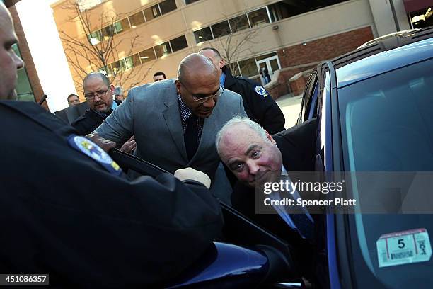 Kennedy relative Michael Skakel gets into a car after walking out of a Stamford, Connecticut courthouse after his murder conviction in the death of...