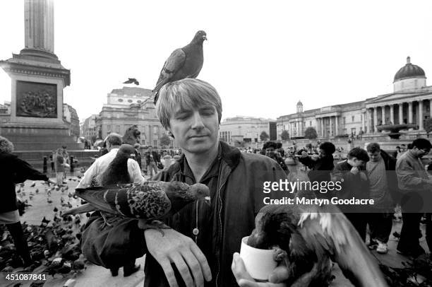 Neil Finn of Crowded House poses for portraits in Trafalgar Square, London , United Kingdom, 1991.