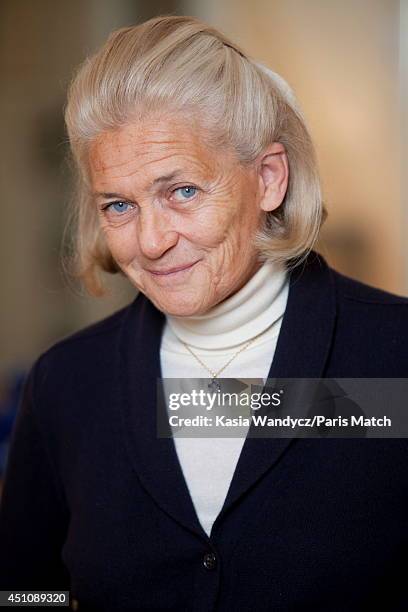 Philosopher Elisabeth Badinter is photographed for Paris Match on November 23, 2014 in Paris, France.