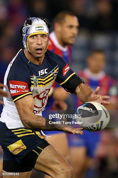 Johnathan Thurston of the Cowboys in action during the round 15 NRL match between the Newcastle Knights and the North Queensland Cowboys at Hunter...