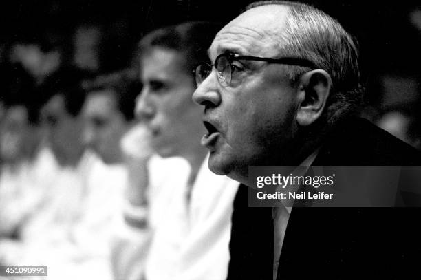 Closeup of Kentucky head coach Adolph Rupp on sidelines during game vs Mississippi at Memorial Coliseum. Lexington, KY 2/10/1962 CREDIT: Neil Leifer