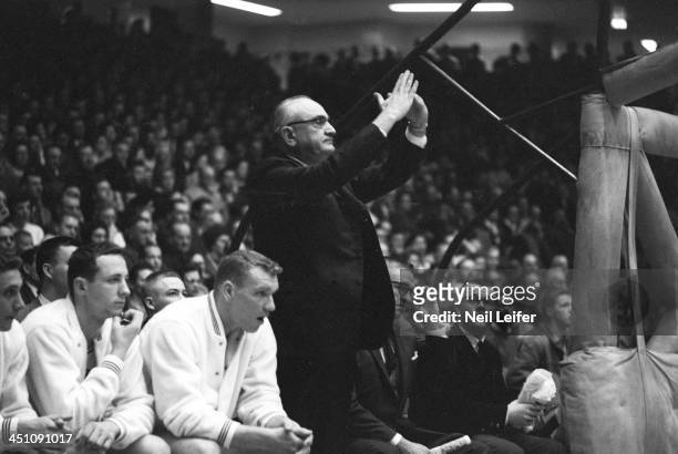 Kentucky head coach Adolph Rupp on sidelines during game vs Mississippi at Memorial Coliseum. Lexington, KY 2/10/1962 CREDIT: Neil Leifer
