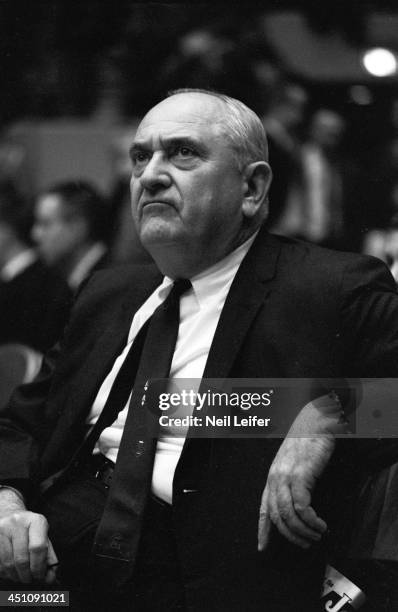 Closeup of Kentucky head coach Adolph Rupp on sidelines during game vs Mississippi at Memorial Coliseum. Lexington, KY 2/10/1962 CREDIT: Neil Leifer