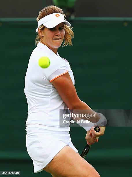 Maria-Teresa Torro-Flor of Spain in action during her Ladies' Singles first round match against Venus Williams of the United States on day one of the...