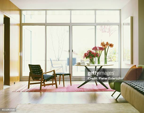 Painter David Salle is photographed at home for the May 2005 Elle Decor in Brooklyn, New York. Pictured: In the living room of David Salle?s New York...