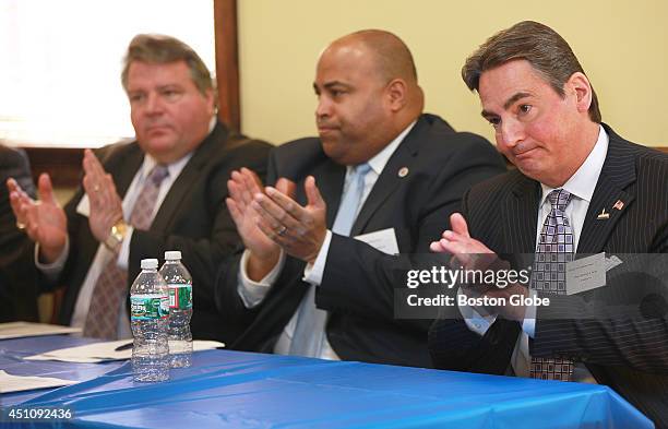 Left to right, Revere Mayor Daniel Rizzo, Lawrence Mayor Daniel Rivera, and Springfield Mayor Dominic J. Sarno were some of the attendees of Mayor...