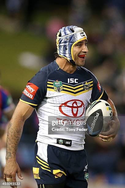 Johnathan Thurston of the Cowboys during the round 15 NRL match between the Newcastle Knights and the North Queensland Cowboys at Hunter Stadium on...