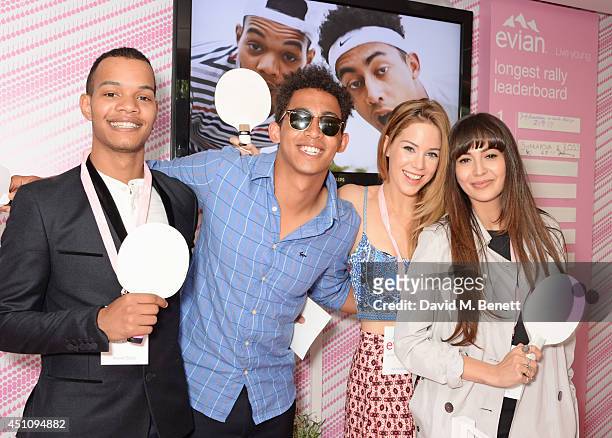Harley "Sylvester" Alexander-Sule, Jordan "Rizzle" Stephens, Roxanne McKee and Zara Martin attend the evian Live Young suite on the opening day of...