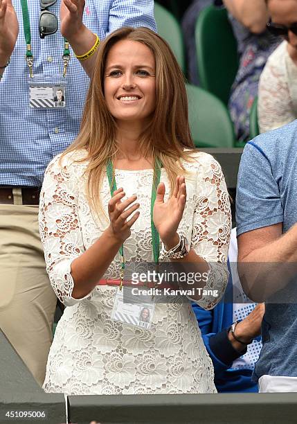 Kim Sears attends the Andy Murray v David Goffin match on centre court during day one of the Wimbledon Championships at Wimbledon on June 23, 2014 in...