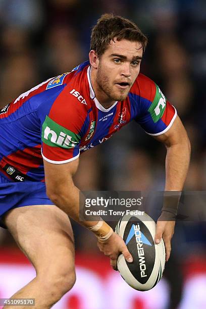 Adam Clydsdale of the Knights in action during the round 15 NRL match between the Newcastle Knights and the North Queensland Cowboys at Hunter...
