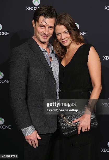 Jessica Schwarz and Markus Selikowsky attend the Microsoft Xbox One launch party at the Microsoft Center on November 21, 2013 in Berlin, Germany....