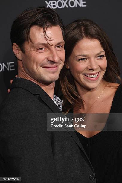 Jessica Schwarz and Markus Selikowsky attend the Microsoft Xbox One launch party at the Microsoft Center on November 21, 2013 in Berlin, Germany....