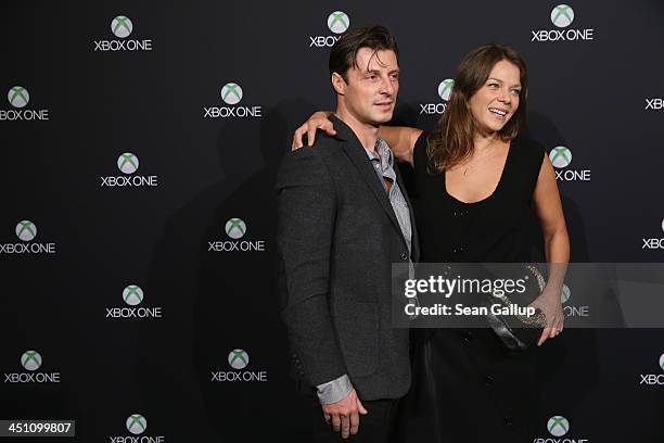 Jessica Schwarz and Markus Selikowsky attend the Microsoft Xbox One launch party at the Microsoft Center on November 21, 2013 in Berlin, Germany....