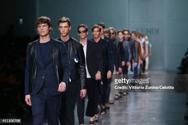 Models walk the runway during the Fendi show as part of Milan Fashion Week Menswear Spring/Summer 2015 on June 23, 2014 in Milan, Italy.