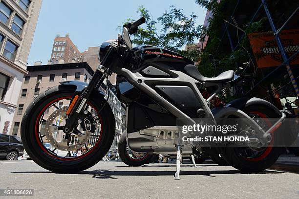 Harley-Davidson Project LiveWire, the company's first electric motorcycle, during a preview June 23, 2014 outside a Harley-Davidson dealer in New...