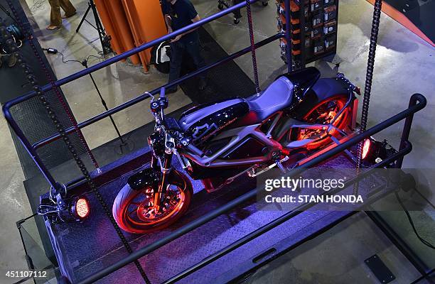 Harley-Davidson Project LiveWire motorcycle, the company's first electric motorcycle, during a preview June 23, 2014 at a Harley-Davidson dealer in...