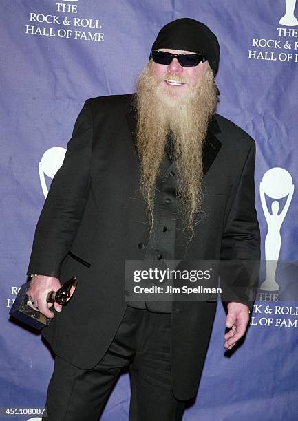 Inductee Dusty Hill of ZZ Top during The 19th Annual Rock and Roll Hall of Fame Induction Ceremony - Press Room at Waldorf Astoria in New York City,...