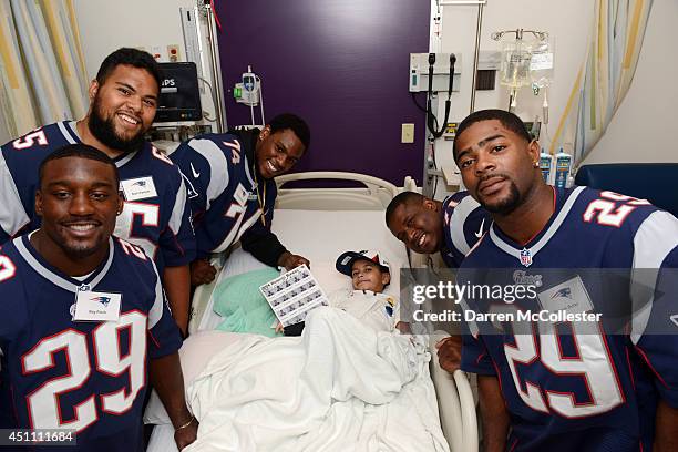 New England Patriots rookies Roy Finch, Seal'i Epenesa, Dominique Easley, Cameron Flemming, and Malcolm Butler visit with Liedson at Boston...