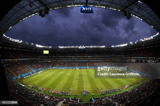 General view of the stadium during the 2014 FIFA World Cup Brazil Group A match between Croatia and Mexico at Arena Pernambuco on June 23, 2014 in...
