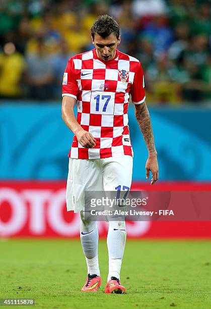 Mario Mandzukic of Croatia reacts during the 2014 FIFA World Cup Brazil Group A match between Croatia and Mexico at Arena Pernambuco on June 23, 2014...