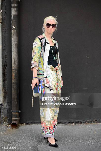 Alice Etro is seen wearing an Etro total look before Etro show on June 23, 2014 in Milan, Italy.