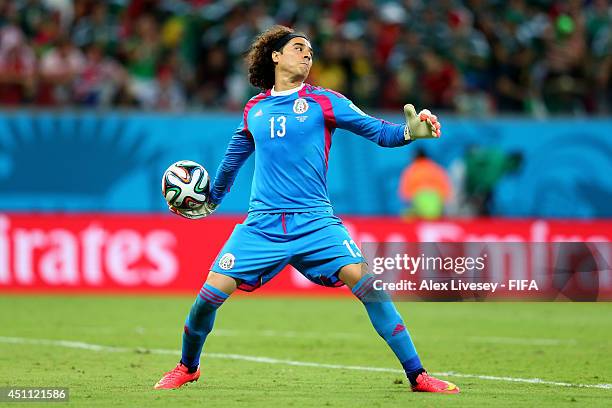 Guillermo Ochoa of Mexico in action during the 2014 FIFA World Cup Brazil Group A match between Croatia and Mexico at Arena Pernambuco on June 23,...