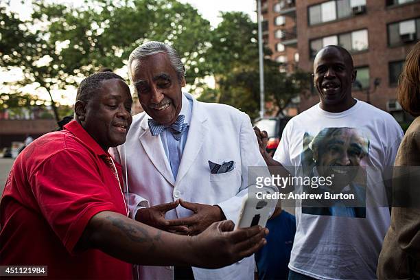 Rep. Charlie Rangel meets with constituents while campaigning in New York's 13th District on June 23, 2014 in the Harlem neighborhood of New York...