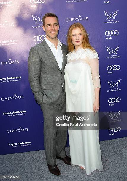Actors James Van Der Beek and Kimberly Brook attend the 13th Annual Chrysalis Butterfly Ball at a private Mandeville Canyon Estate on June 7, 2014 in...