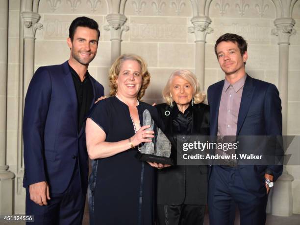 Adam Levine, Edie Windsor, Roberta Kaplan and Nate Ruess pose with an honour award as they attend Logo TV's "Trailblazers" at the Cathedral of St....