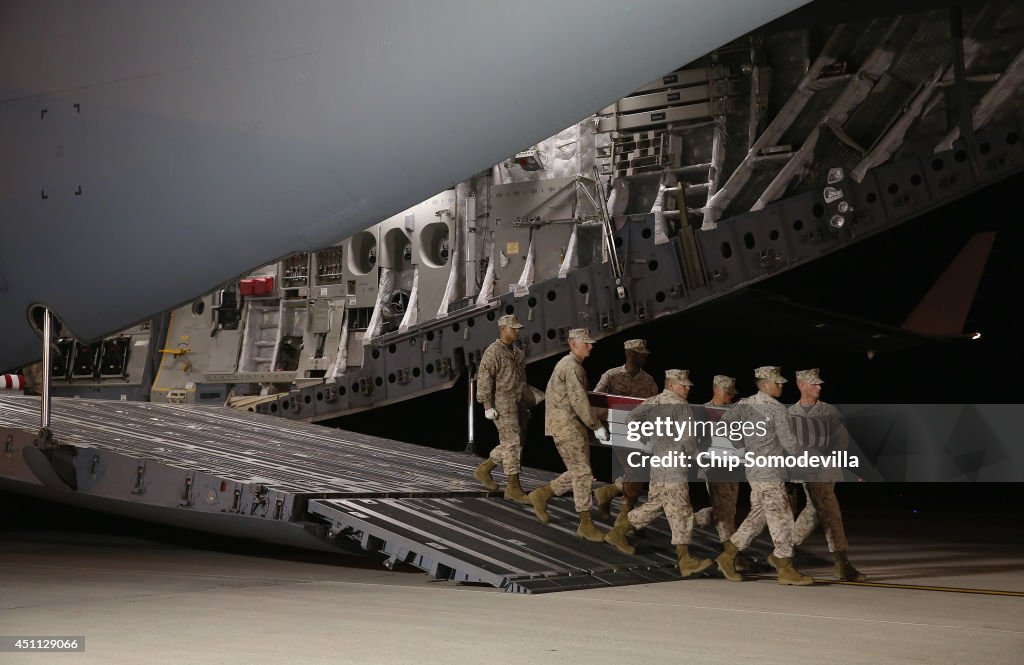 Bodies Of Three Marines Killed In Afghanistan Arrive Back To US Via Dover AFB