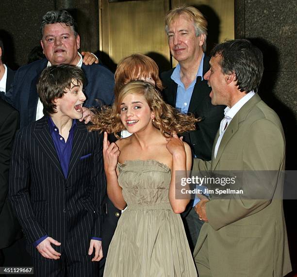 Cast from Harry Potter and the Prisoner of Azkaban{clockwise} Robbie Coltrane, Rupert Grint, Alan Rickman, Chris Columbus, Producer, Emma Watson and...