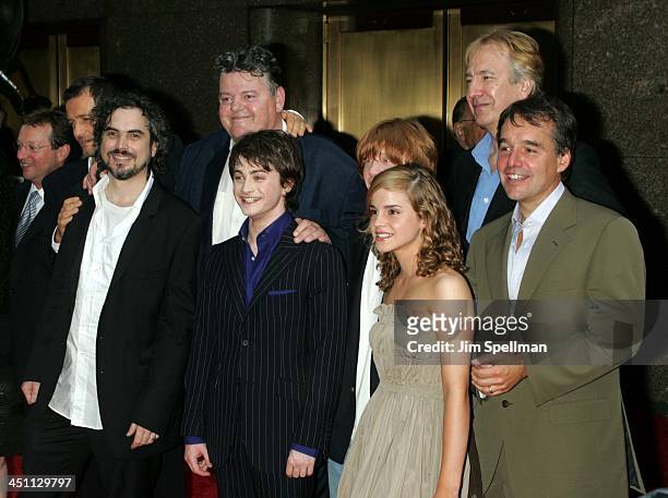 Cast from Harry Potter and the Prisoner of Azkaban{clockwise} Alfonso Cuaron, Director, Robbie Coltrane, Rupert Grint, Alan Rickman, Chris Columbus,...