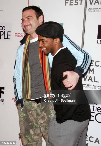 Liev Schreiber and Anthony Mackie during 4th Annual Tribeca Film Festival - Fierce People Premiere - Outside Arrivals at Tribeca Performing Arts...