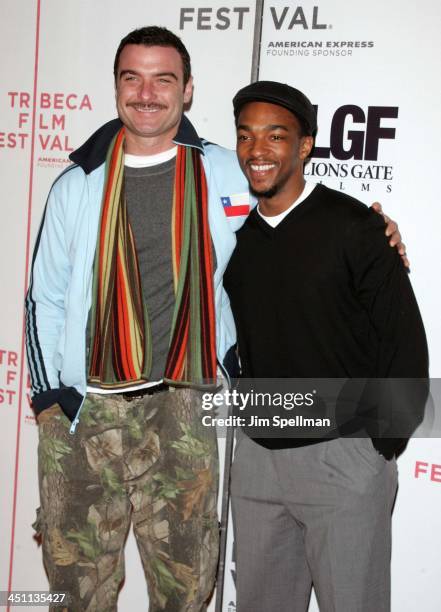 Liev Schreiber and Anthony Mackie during 4th Annual Tribeca Film Festival - Fierce People Premiere - Outside Arrivals at Tribeca Performing Arts...