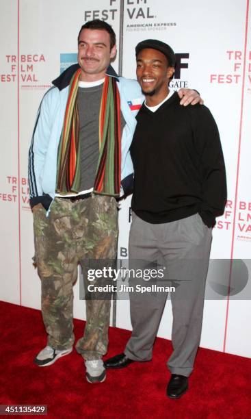 Liev Schreiber and Anthony Mackie during 4th Annual Tribeca Film Festival - Fierce People Premiere - Outside Arrivals at Tribeca Performing Arts...