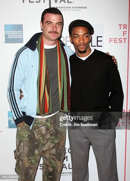 Liev Schreiber and Anthony Mackie during 4th Annual Tribeca Film Festival - Fierce People Premiere - Outside Arrivals at Tribeca Performing Arts...