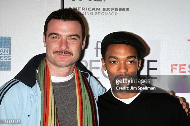 Liev Schreiber and Anthony Mackie during 4th Annual Tribeca Film Festival - Fierce People Premiere - Outside Arrivals at Tribeca Performing Arts...