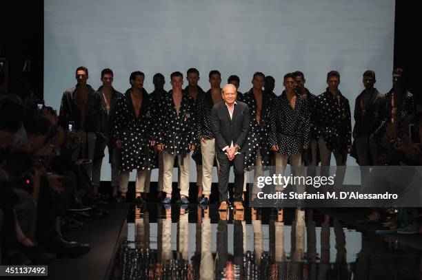 Designer Ermanno Scervino walks the runway during the Ermanno Scervino show as part of Milan Fashion Week Menswear Spring/Summer 2015 on June 24,...